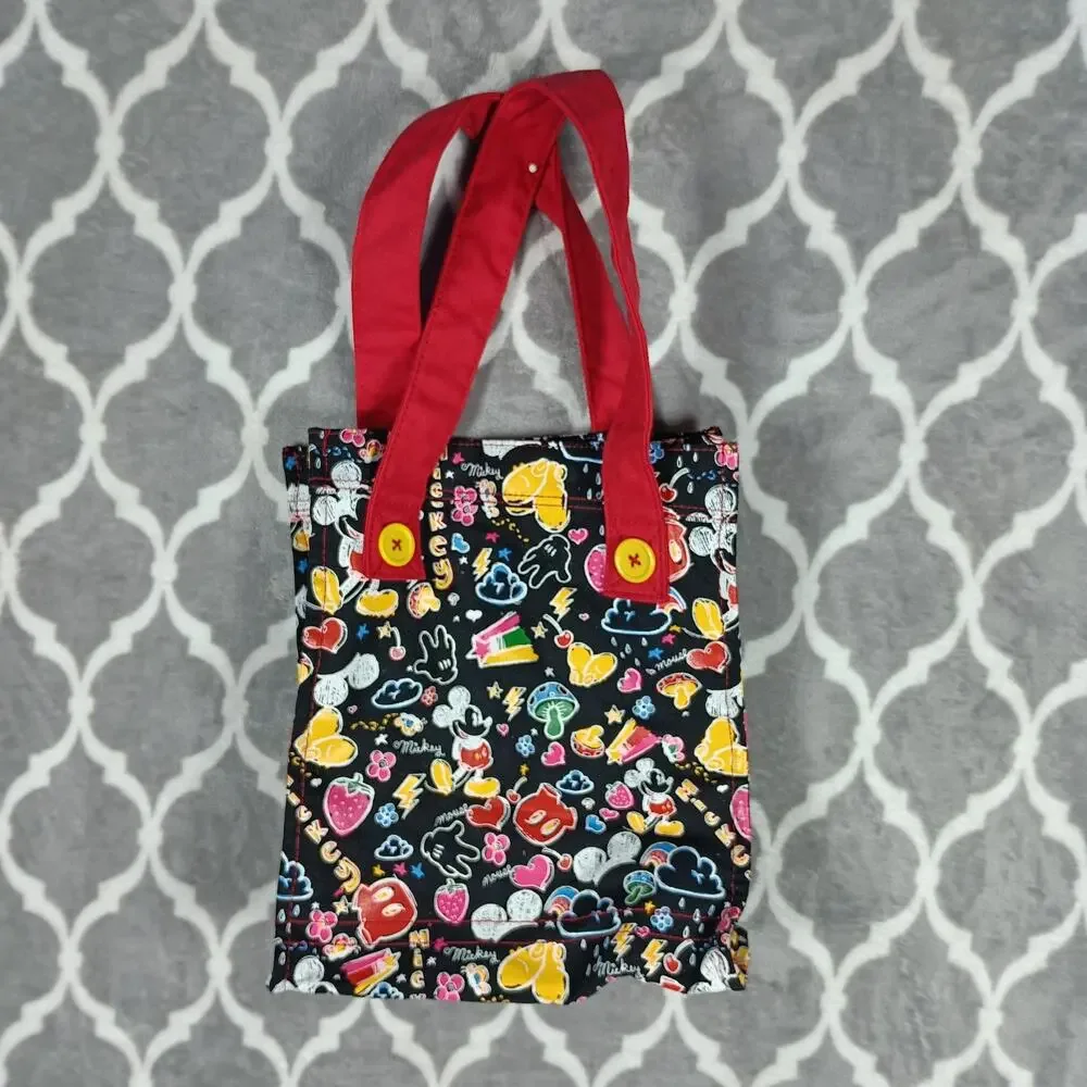 Disney Mickey Mouse Tote Bag Womens Black Red Multicolor Canvas Print - Picture 2 of 8